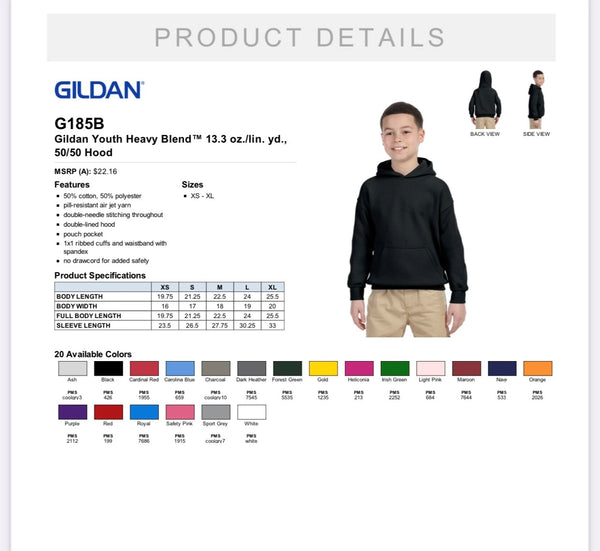 Gildan full zip hoodie youth